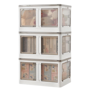 **-Plastic Folding Storage Box on Wheels-** 40L White Stackable Bins with 5 doors for Craft, Sewing, Home and Office Storage ##-Sew Stylish YN8885-White-##