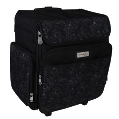 **-Craft Trolley Bag-**Black and White Floral, Collapsible Papercraft Tote with Wheels for Scrapbook & Art Storage, Organiser Case for Supplies and Accessories##-Everything Mary EVM12737-10-##