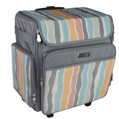 **-Craft Trolley Bag-**Grey Multi Stripe, Collapsible Papercraft Tote with Wheels for Scrapbook & Art Storage, Organiser Case for Supplies and Accessories##-Everything Mary EVM12777-6-##