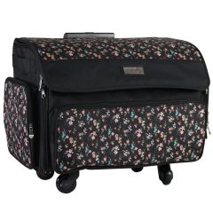 **-XL Sewing Machine Trolley Bag on 4 Wheels-**Black Floral, 360 degree Rolling Sewing Case, 4 Wheeled Overlocker or Sewing Machine Trolley Bag for Brother, singer and most machines##-Everything Mary EVM13344-1-##