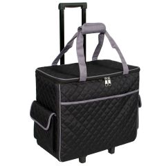 **-Sewing Machine Trolley Bag on Wheels-**Black quilted, Sewing Machine Storage Case for Brother, Singer, Bernina and Most Machines##-Everything Mary EVM3598-10-##