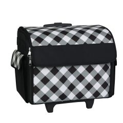 **-Sewing Machine Trolley Bag on Wheels-** Black & White Diagonal Check, Sewing Machine Storage Case for Brother, Singer, Bernina and Most Machines ##-Everything Mary EVM8800-21-##