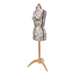 **-Adjustable Dressmakers Dummy-** Rosebuds Floral Fabric with Natural Wooden Stand, Dress Form Sizes 10 to 16, Pin, Measure, Fit and Display your Clothes on this Tailors Dummy ##-Sewing Online 5912A-2-##