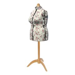 **-Adjustable Dressmakers Dummy-** Rosebuds Floral Fabric with Natural Wooden Stand, Dress Form Sizes 20 to 22, Pin, Measure, Fit and Display your Clothes on this Tailors Dummy ##-Sewing Online 5912C-##