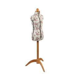 **-Adjustable Dressmakers Dummy-** Rosebuds Floral Fabric with Natural Wooden Stand, Dress Form Sizes 6 to 10, Pin, Measure, Fit and Display your Clothes on this Tailors Dummy ##-Sewing Online 5912P-##