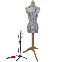 **-Adjustable Dressmakers Dummy in Sewing Pattern Fabric-** Natural, Sizes Small and Medium, 8-part Dress Form with 4-Footed Base with Hem Marker ##-Sewing Online 5923-##