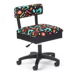 **-Hydraulic Sewing Chair with Underseat Storage-** Black/Multicolour Notions Design/Black Wooden Base, Lumbar Support, Lift Mechanism, 5 Star, 360deg, Swivel Base on Casters. Sewing Room/Home Office ##-Sewing Online HT2014-##