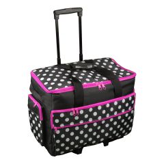 **-Large Sewing Machine Trolley Bag on Wheels-** Black with White Spots & Pink Trim | 53 x 41 x 29cm | Sewing Machine Storage for Janome, Brother, Singer, Bernina and Most Machines ##-Sewing Online 006106-BLK-PINK-##