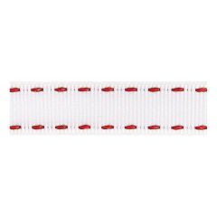 **-Berisfords 15mm White/Red Stitched Grosgrain Ribbon (4m spool)-** ##-Berisfords Ribbon C0133915-4-##