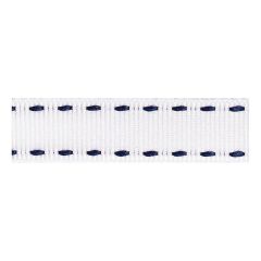 **-Berisfords 15mm White/Navy Stitched Grosgrain Ribbon (4m spool)-** ##-Berisfords Ribbon C0133915-8-##
