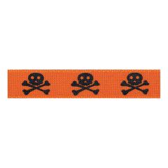 **-Berisfords 15mm Orange/Black Skull & Bones Halloween Ribbon (4m spool)-** ##-Berisfords Ribbon C1365215-2-##