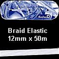 **-White 50m Braided Elastic :: 12mm-** ##-Hemline E12-WHT-##