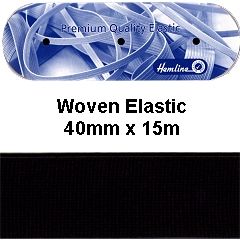 **-Woven Elastic :: 15mx40mm / Black-** ##-Hemline E40-BLK-##