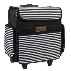 **-Craft Trolley Bag-**Black and White Stripe, Collapsible Papercraft Tote with Wheels for Scrapbook & Art Storage, Organiser Case for Supplies and Accessories##-Everything Mary EVM12737-5-##