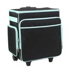**-Craft Trolley Bag-** Black & Mint, Craft Organiser on Wheels for Sewing, Scrapbooking, Paper Craft and Art, Storage Case for Supplies and Accessories ##-Everything Mary EVM12855-1-##