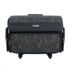 **-Sewing Machine Trolley-** XL 4 Wheel Collapsible Rolling Sewing Machine Storage Case, Black and White Floral ##-Everything Mary EVM13344-6-##