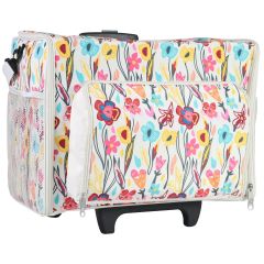 **-Craft Trolley Bag on Wheels-** Cream aand Multi Floral, Craft Organiser on Wheels for Sewing, Scrapbooking, Paper Craft and Art, Storage Case for Supplies and Accessories  ##-Everything Mary EVM13347-1-##