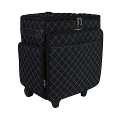 **-Craft Trolley Bag-**Black quilted with blue stitching, Papercraft Tote with Wheels for Scrapbook & Art Storage, Organiser Case for Supplies and Accessories##-Everything Mary EVM13737-1-##