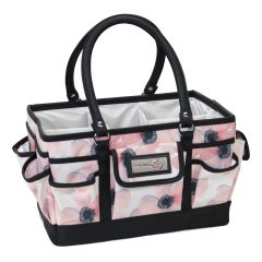 **-Craft Organiser Bag-** White & Floral, Collapsible Caddy and Tote with Compartments for Sewing, Scrapbooking, Paper Craft and Art ##-Everything Mary EVM12392-5-##