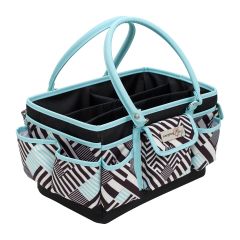 **-Craft Organiser Bag-** Teal Geometric Stripe, Collapsible Caddy and Tote with Compartments for Sewing, Scrapbooking, Paper Craft and Art ##-Everything Mary EVM9152-22-##