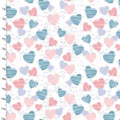 **-Brushed Cotton Craft Fabric 110cm wide x 1m Mommy and Me Collection-** Hearts ##-Sewing Online 16534-WHT-##