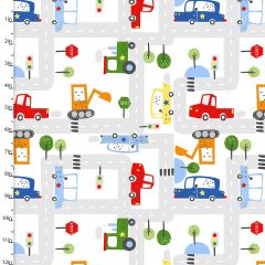 **-Cotton Craft Fabric 110cm wide x 1m Drivers Wanted Flannel Collection-Off To Work-** ##-Sewing Online 16780-WHITE-##
