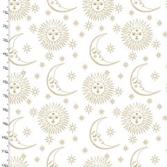 **-Cotton Craft Fabric 110cm wide x 1m Magical Galaxy Metallic Collection-Sun & Moon-** ##-Sewing Online 17164-WHT-##