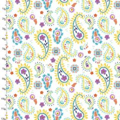 **-Cotton Craft Fabric 110cm wide x 1m Summer Song Collection-Paisley-** ##-Sewing Online 17269-WHITE-##