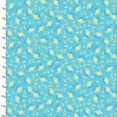 **-Cotton Craft Fabric 110cm wide x 1m Summer Song Collection-Turq Bloom-** ##-Sewing Online 17273-TURQ-##