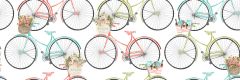 **-Cotton Craft Fabric 110cm wide x 1m Beach Travel Collection-Bicycles-** ##-Sewing Online 17341-WHT-##
