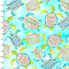 **-Cotton Craft Fabric 110cm wide x 1m Sandsational Collection-Sea Turtle Cove-** ##-Sewing Online 22927-AQU-##