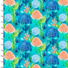 **-Cotton Craft Fabric 110cm wide x 1m Sandsational Collection-Under The Sea-** ##-Sewing Online 22930-TRQ-##