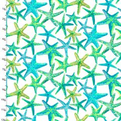**-Cotton Craft Fabric 110cm wide x 1m Sandsational Collection-Starfish Toss-** ##-Sewing Online 22931-WHT-##