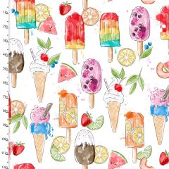 **-Cotton Craft Fabric 110cm wide x 1m Sweet Summertime Collection-Summertime Sweets-** ##-Sewing Online 22948-WHT-##