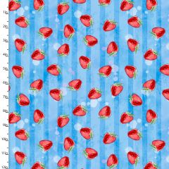 **-Cotton Craft Fabric 110cm wide x 1m Sweet Summertime Collection-Strawberry Stripe-** ##-Sewing Online 22954-BLU-##