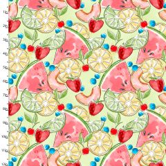 **-Cotton Craft Fabric 110cm wide x 1m Sweet Summertime Collection-Tossed Fruit-** ##-Sewing Online 22956-GRN-##
