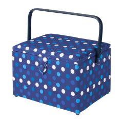 **-Large Sewing Box-** Navy Spot Fabric | 31 x 23 x 20cm | Storage and Organiser Basket with Compartments for Sewing Supplies, Accessories, Thread, Needles and Scissors ##-Sewing Online GA1123L-##