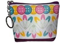 Sewing Themed Fabric Coin Purse With Keyring, Button and Pin Design