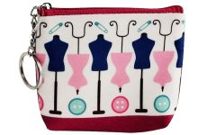 Sewing Themed Fabric Coin Purse With Keyring, Mannequins Design