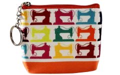 Sewing Themed Fabric Coin Purse With Keyring, Sewing Machines Design