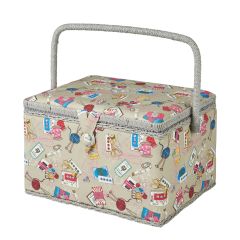 **-Large Sewing Box-** Grey Sewing Notions Fabric | 31 x 23 x 20cm | Storage and Organiser Basket with Compartments for Sewing Supplies, Accessories, Thread, Needles and Scissors ##-Sewing Online MRL-120-##