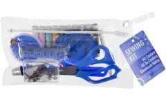 Sewing Kit In Clear Pencil Case in Blue