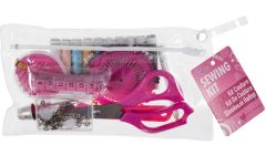 Sewing Kit In Clear Pencil Case in Pink