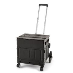 **-Plastic Folding Trolley-** Black | Craft/Sewing and Hobby Box with Stair Climbing Wheels | 47 x 52 x 41cm ##-Sewing Online YN8812-BLACK-##