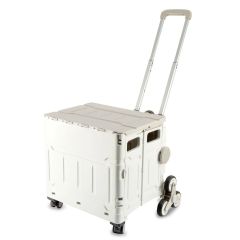 **-Plastic Folding Trolley-** Grey | Craft/Sewing and Hobby Box with Stair Climbing Wheels | 47 x 52 x 41cm ##-Sewing Online YN8812-GREY-##
