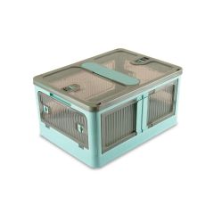 **-Plastic Folding Storage Box on Wheels-** 40L Blue Stackable Bins with 5 doors for Craft, Sewing, Home and Office Storage ##-Sew Stylish YN8885-Blue-##