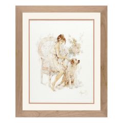 **-Counted Cross Stitch Kit: Girl in Chair with Dog (Linen)-** ##-Lanarte PN-0007951-##
