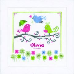 **-Counted Cross Stitch Kit Birth Record Birds-** ##-Vervaco PN-0021542-##
