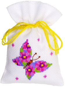**-Counted Cross Stitch Kit Pot Pourri Bag Butterfly Pink-** ##-Vervaco PN-0146852-##