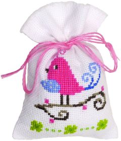 **-Counted Cross Stitch Kit Pot Pourri Bag Pink Bird-** ##-Vervaco PN-0147232-##